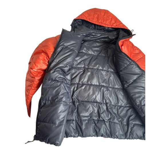 Point Zero Reversible Mens XXL Orange Puffer Jacket With Hood & Black Lining. - Picture 3 of 11